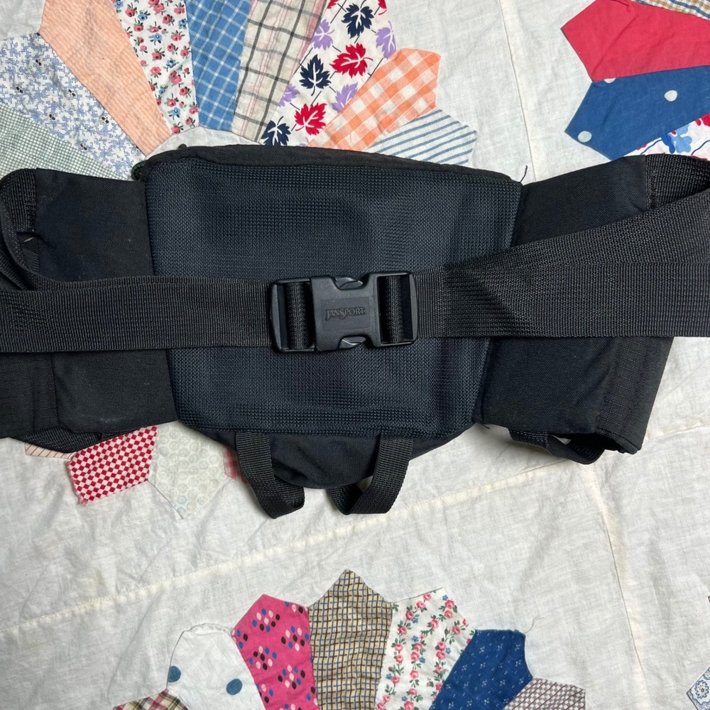 Vintage JanSport Fanny Pack Black Waist Bag Dual Bottle Holder Gorpcore 90s - Picture 3 of 3